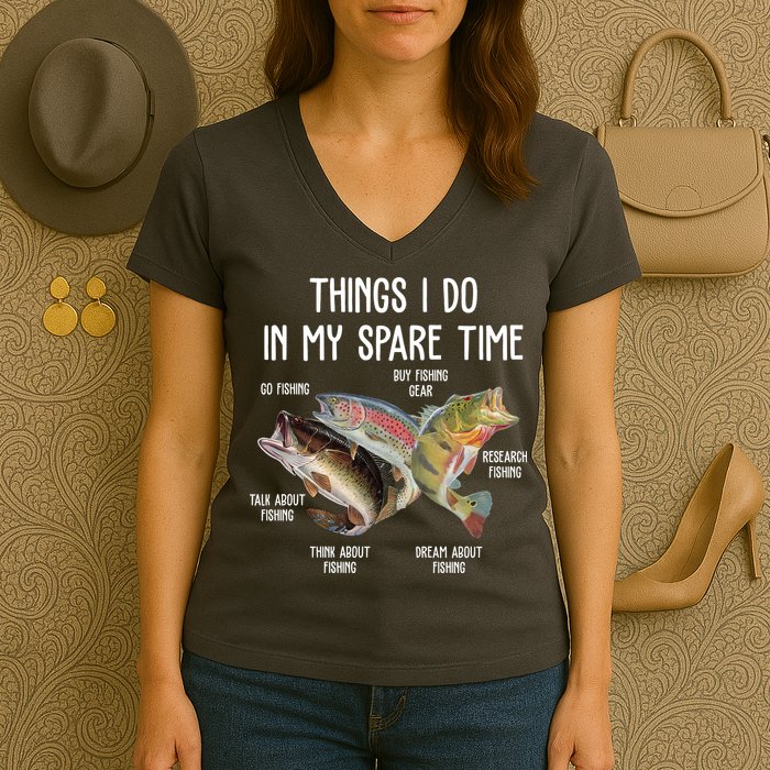 Thing I Do In My Spare Time Fishing Funny Women's V-Neck T-Shirt