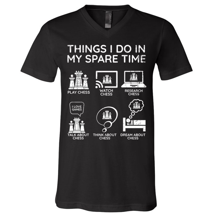 Things I Do In My Spare Time Chess Player V-Neck T-Shirt