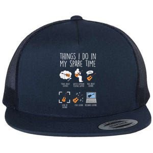 Things I Do Spare Time Guitar Funny Music Guitarist Musician Cool Gift Flat Bill Trucker Hat