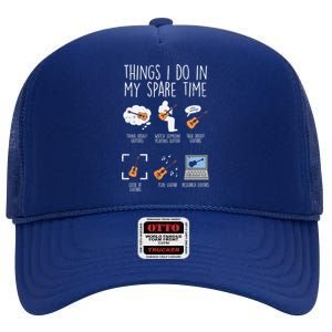 Things I Do Spare Time Guitar Funny Music Guitarist Musician Cool Gift High Crown Mesh Back Trucker Hat