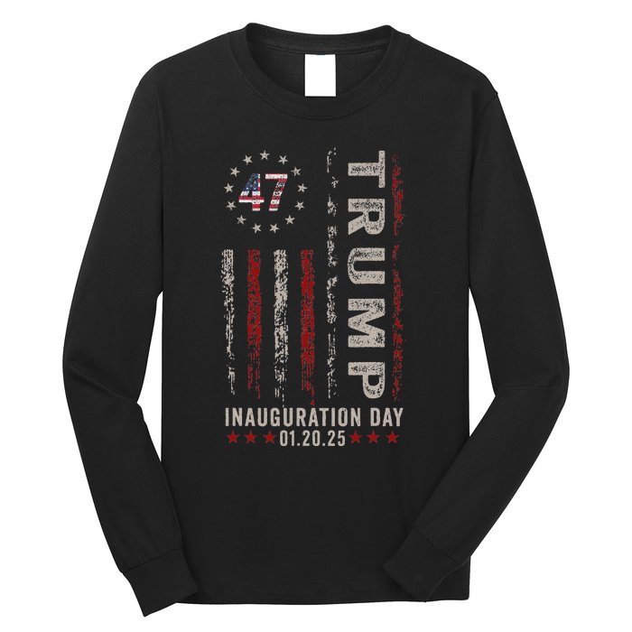 Trump Inauguration Day 2025 Memorabilia Usa Flag Vintage Long Sleeve Shirt