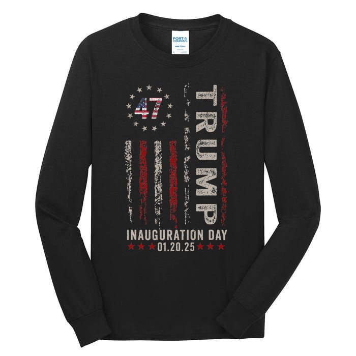 Trump Inauguration Day 2025 Memorabilia Usa Flag Vintage Tall Long Sleeve T-Shirt