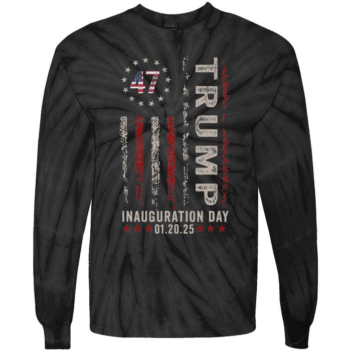 Trump Inauguration Day 2025 Memorabilia Usa Flag Vintage Tie-Dye Long Sleeve Shirt