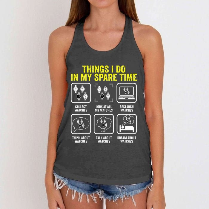 Things I Do In My Spare Time Horologist Watch Collector Women's Knotted Racerback Tank