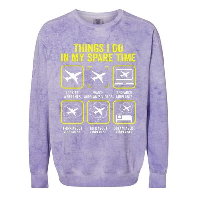 Things I Do In My Spare Time Airplanes Aviation Pilot  Colorblast Crewneck Sweatshirt