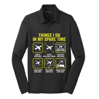 Things I Do In My Spare Time Airplanes Aviation Pilot  Silk Touch Performance Long Sleeve Polo