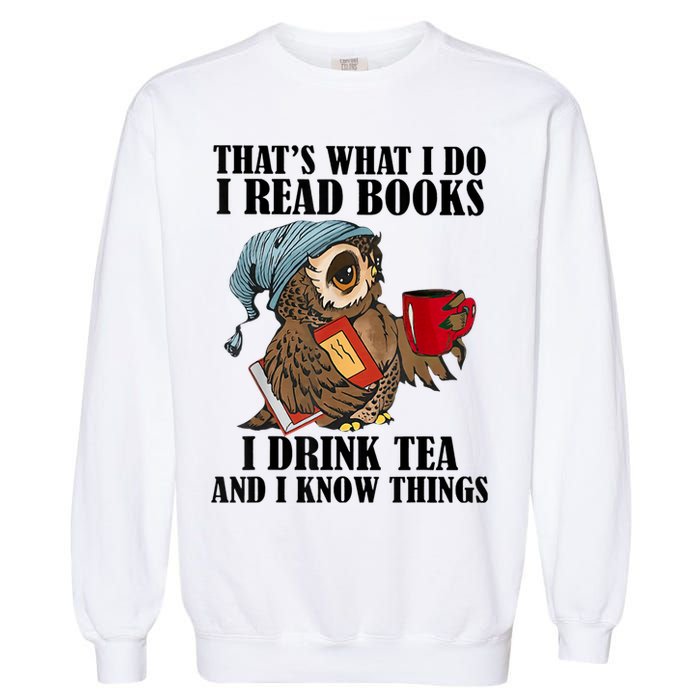 Thats I Do I Read Books Drink Tea And Know Things Funny Owl Garment-Dyed Sweatshirt