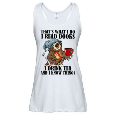 Thats I Do I Read Books Drink Tea And Know Things Funny Owl Ladies Essential Flowy Tank