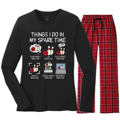 Things I Do Spare Time Bowling Funny Bowler Women's Long Sleeve Flannel Pajama Set 