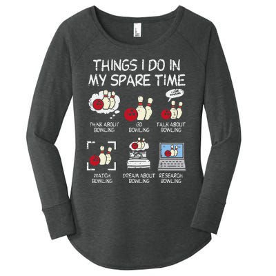 Things I Do Spare Time Bowling Funny Bowler Women's Perfect Tri Tunic Long Sleeve Shirt