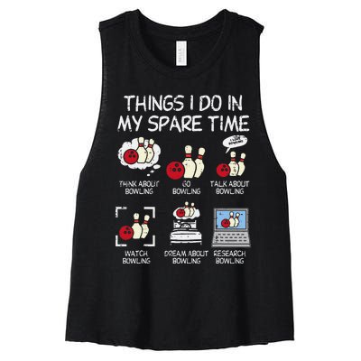 Things I Do Spare Time Bowling Funny Bowler Women's Racerback Cropped Tank