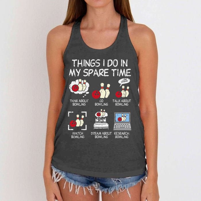 Things I Do Spare Time Bowling Funny Bowler Women's Knotted Racerback Tank