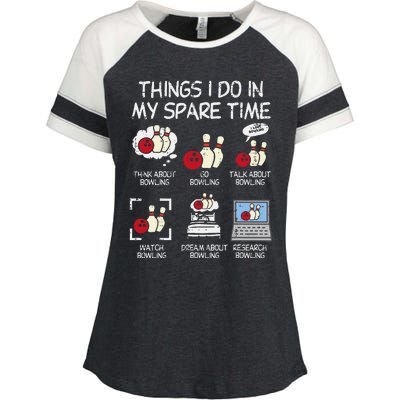 Things I Do Spare Time Bowling Funny Bowler Enza Ladies Jersey Colorblock Tee