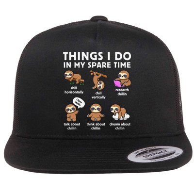 Things I Do In My Spare Time Chilling Sloth Cute Kawaii Flatbill Hat