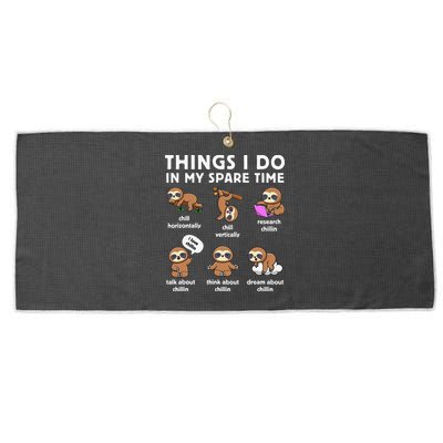 Things I Do In My Spare Time Chilling Sloth Cute Kawaii Large Microfiber Waffle Golf Towel