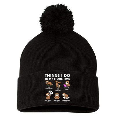 Things I Do In My Spare Time Chilling Sloth Cute Kawaii Pom Pom 12in Knit Beanie