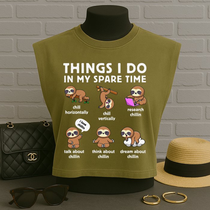 Things I Do In My Spare Time Chilling Sloth Cute Kawaii Garment-Dyed Women's Muscle Tee