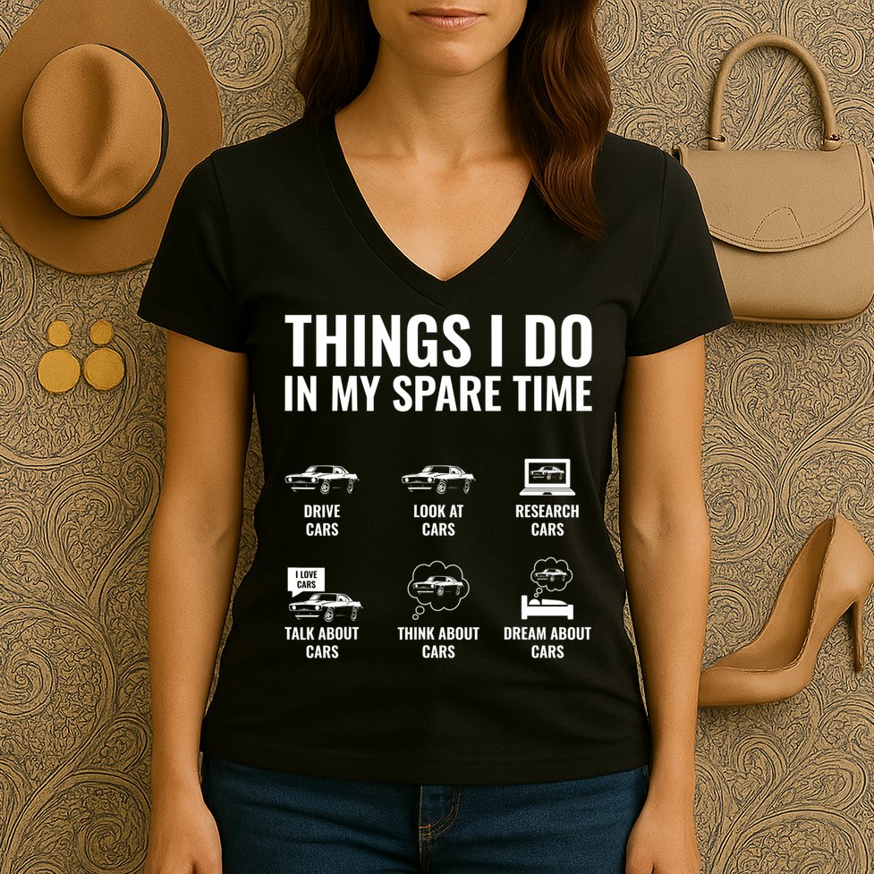 Things I Do In My Spare Time Funny Car Guy Car Enthusiast Women's V-Neck T-Shirt