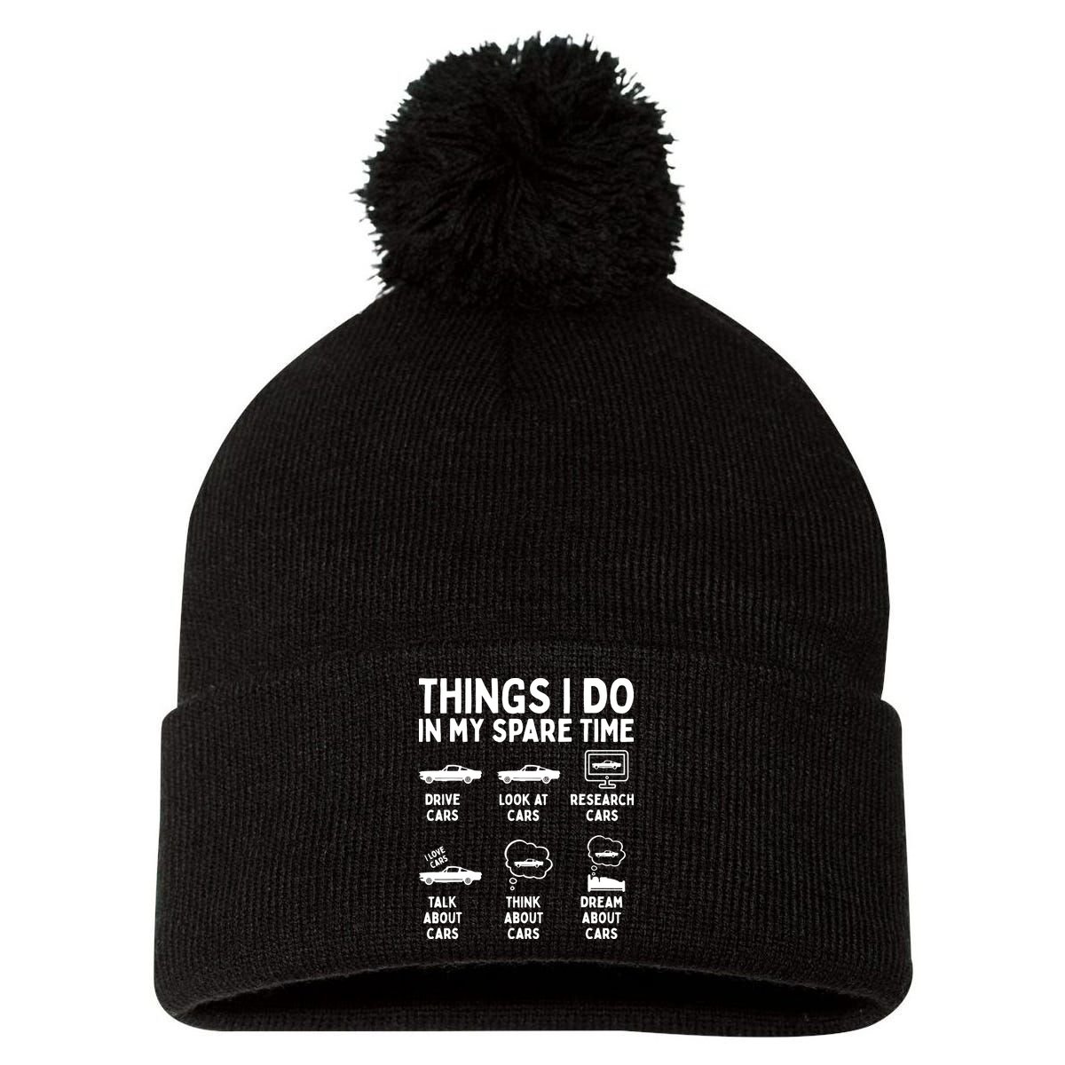Things I Do In My Spare Time Car Enthusiast Funny Car Guy Pom Pom 12in Knit Beanie