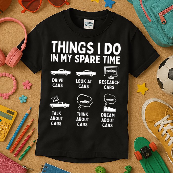 Things I Do In My Spare Time Car Enthusiast Funny Car Guy Kids T-Shirt
