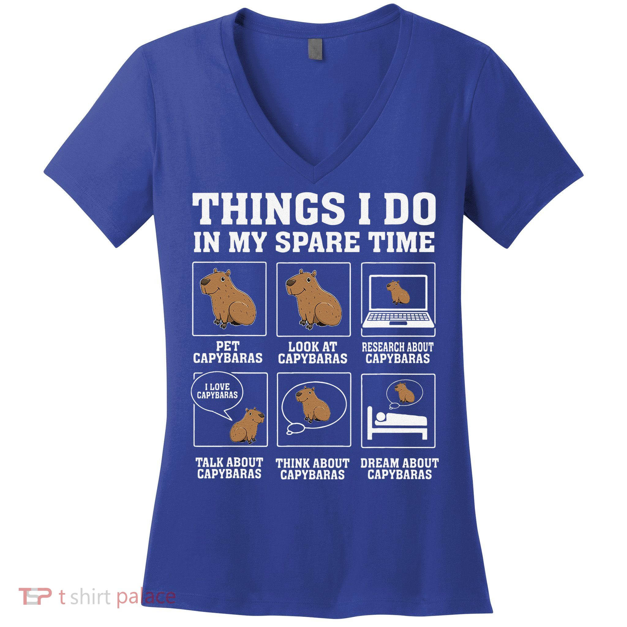 Things I Do In My Spare Time Capybara Funny Rodent Women's V-Neck T-Shirt