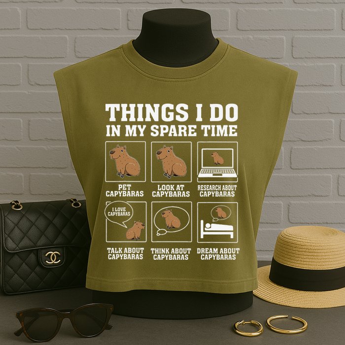 Things I Do In My Spare Time Capybara Funny Rodent Garment-Dyed Women's Muscle Tee