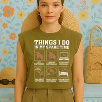 Things I Do In My Spare Time Capybara Funny Rodent Garment-Dyed Women's Muscle Tee