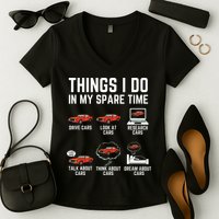 Things I Do In My Spare Time Funny Car Enthusiast Car Lover Women's V-Neck T-Shirt