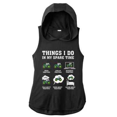 Things I Do In My Spare Time Tractor Green Funny Farmers Ladies PosiCharge Tri-Blend Wicking Draft Hoodie Tank