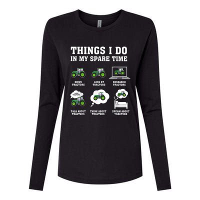 Things I Do In My Spare Time Tractor Green Funny Farmers Womens Cotton Relaxed Long Sleeve T-Shirt