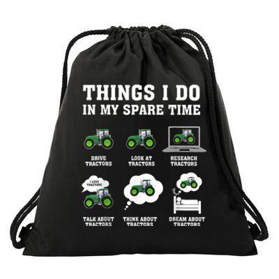 Things I Do In My Spare Time Tractor Green Funny Farmers Drawstring Bag