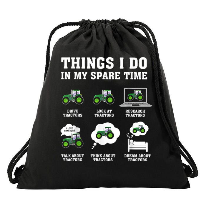 Things I Do In My Spare Time Tractor Green Funny Farmers Drawstring Bag