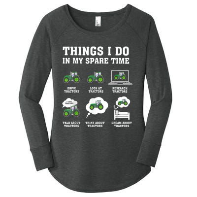 Things I Do In My Spare Time Tractor Green Funny Farmers Women's Perfect Tri Tunic Long Sleeve Shirt