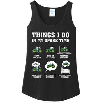 Things I Do In My Spare Time Tractor Green Funny Farmers Ladies Essential Tank