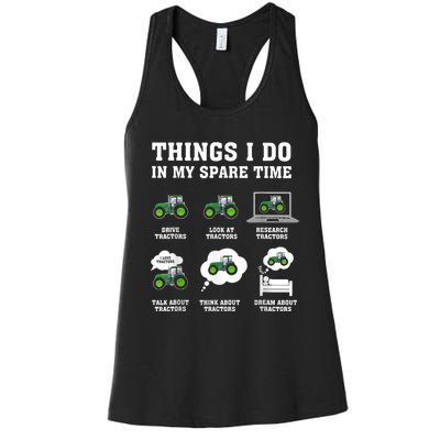 Things I Do In My Spare Time Tractor Green Funny Farmers Women's Racerback Tank