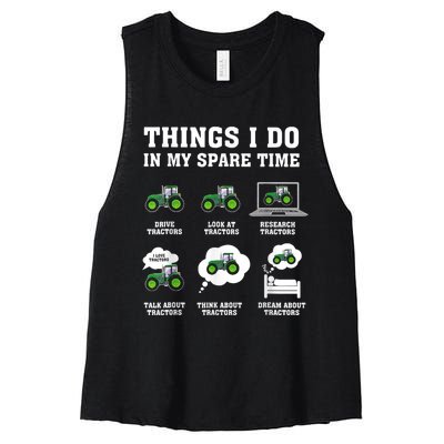 Things I Do In My Spare Time Tractor Green Funny Farmers Women's Racerback Cropped Tank