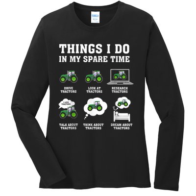 Things I Do In My Spare Time Tractor Green Funny Farmers Ladies Long Sleeve Shirt