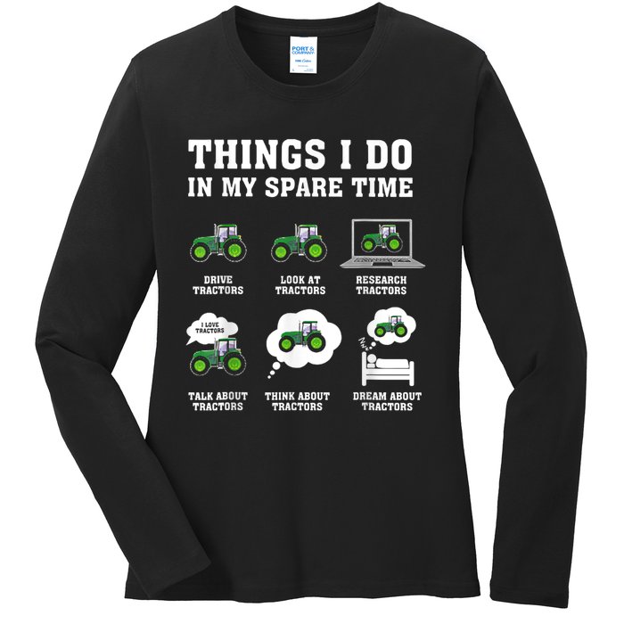 Things I Do In My Spare Time Tractor Green Funny Farmers Ladies Long Sleeve Shirt