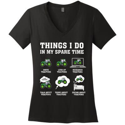 Things I Do In My Spare Time Tractor Green Funny Farmers Women's V-Neck T-Shirt