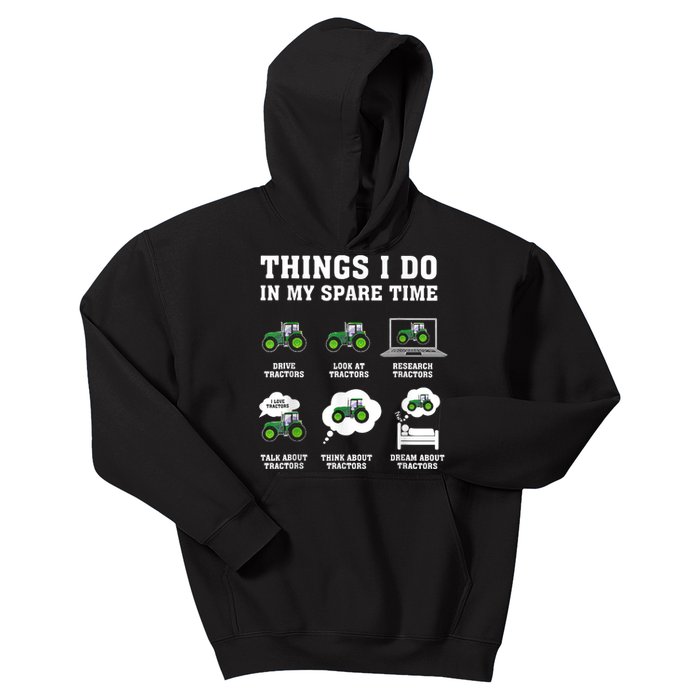 Things I Do In My Spare Time Tractor Green Funny Farmers Kids Hoodie