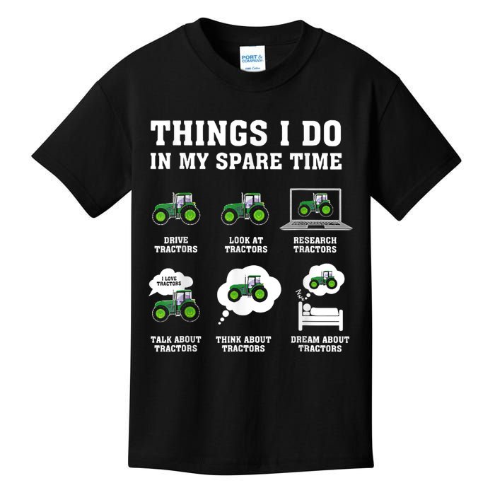 Things I Do In My Spare Time Tractor Green Funny Farmers Kids T-Shirt