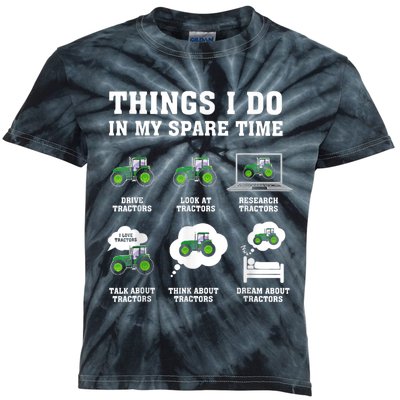 Things I Do In My Spare Time Tractor Green Funny Farmers Kids Tie-Dye T-Shirt