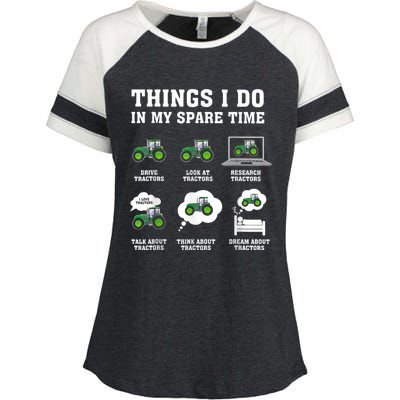 Things I Do In My Spare Time Tractor Green Funny Farmers Enza Ladies Jersey Colorblock Tee