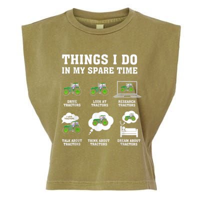 Things I Do In My Spare Time Tractor Green Funny Farmers Garment-Dyed Women's Muscle Tee