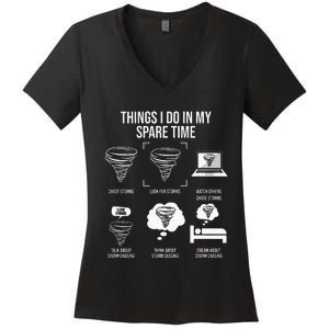 Things I Do In My Spare Time Tornado Storm Chaser Women's V-Neck T-Shirt