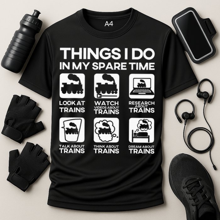 Things I Do In My Spare Time Funny Train Steam Locomotive Cooling Performance Crew T-Shirt