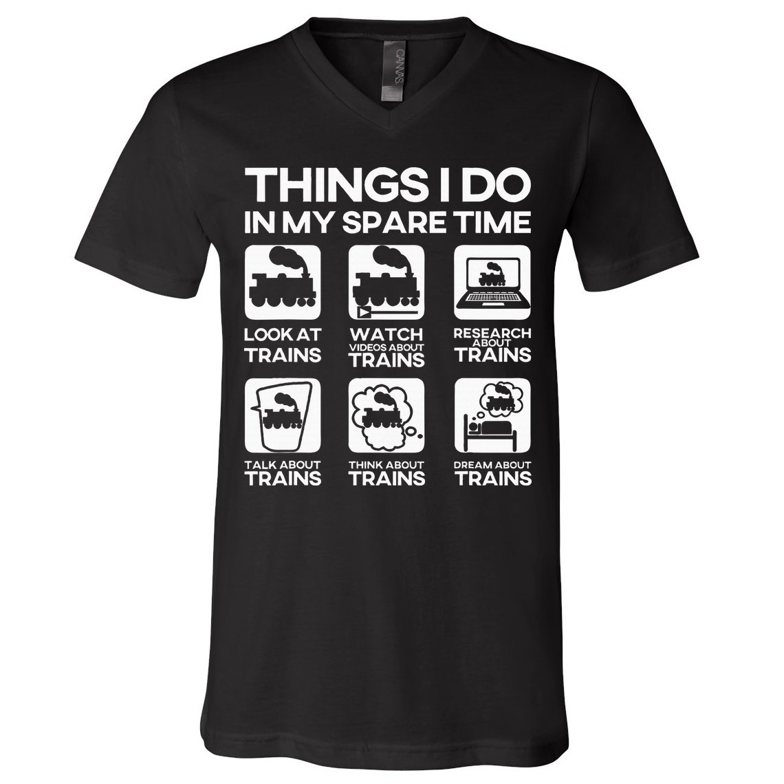 Things I Do In My Spare Time Funny Train Steam Locomotive V-Neck T-Shirt