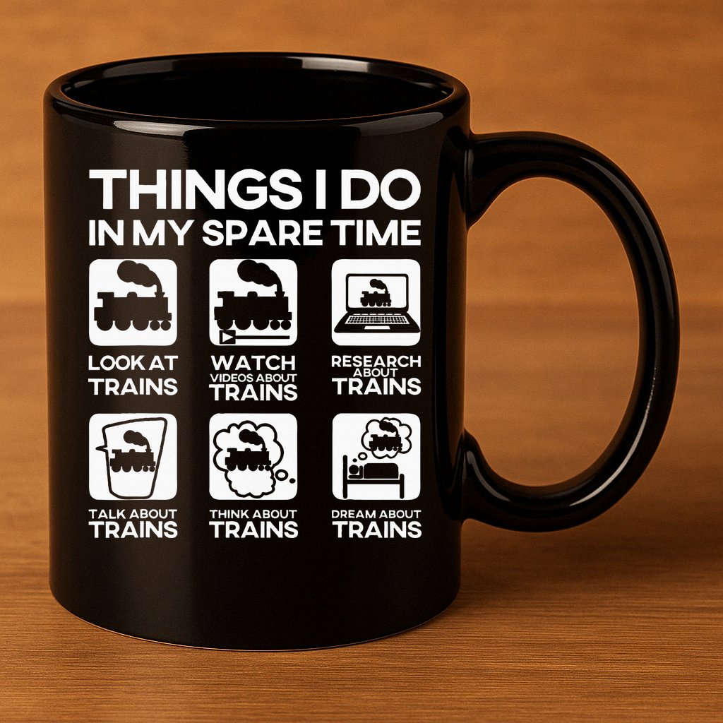 Things I Do In My Spare Time Funny Train Steam Locomotive 11oz C Handle Ceramic Mug