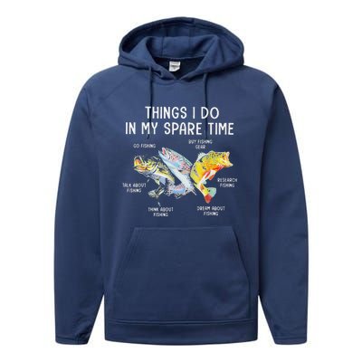 Things I Do In My Spare Time Funny Fishing Performance Fleece Hoodie