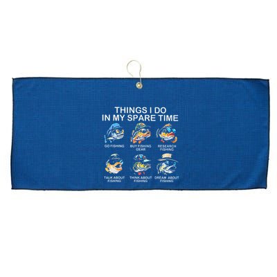 Things I Do In My Spare Time Funny Fishing Large Microfiber Waffle Golf Towel